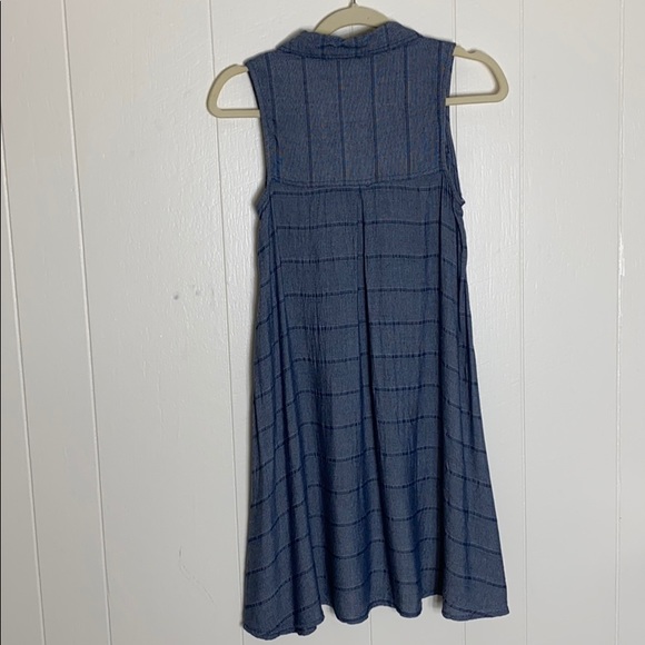 Mudd Blue Striped Chambray-Look Shift Button-Down Dress - Picture 4 of 6